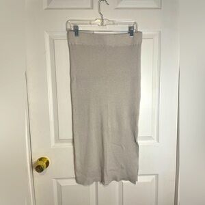 Ee:some - Tan Ribbed Midi Stretch Skirt with Side Slit
